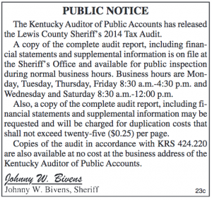 Public Notice Sheriff's 2014 Tax Audit
