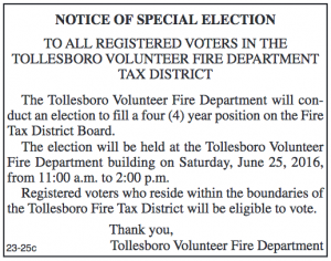Tollesboro VFD Tax District Board Special Election