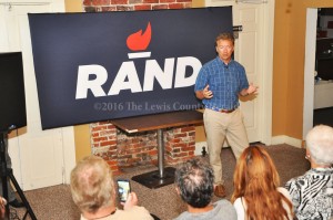 US Sen. Rand Paul speaks to a gathering of supporters in Vanceburg during a Town Hall Meeting on Thursday. - Photo by Dennis Brown