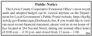 Lewis County Extension Office Budget Notice