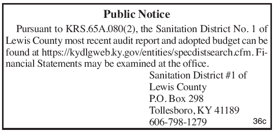 Lewis County Sanitation District No 1, budget, financial statements