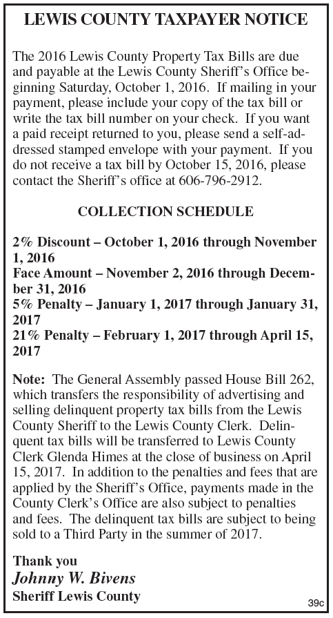 Lewis County Taxpayer Notice