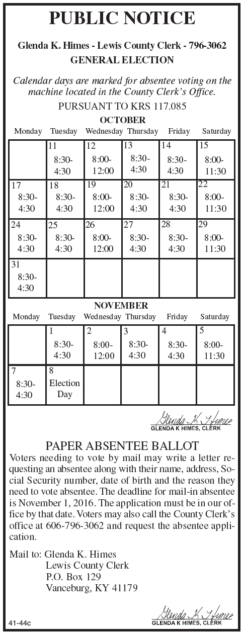 General Election, Absentee Voting