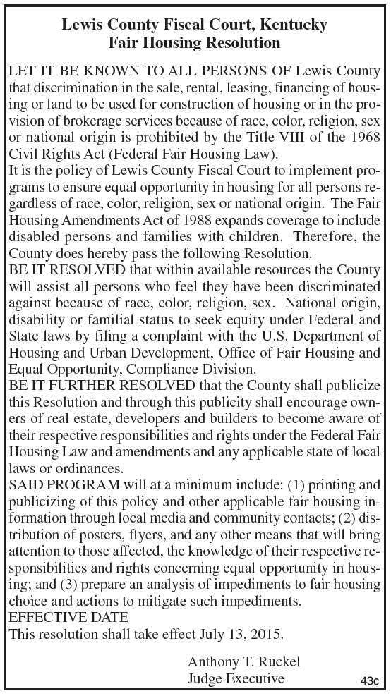 Lewis County Fiscal Court, Fair Housing Resolution