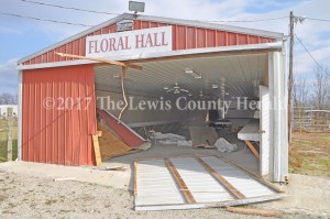 The Floral Hall building at Tollesboro Lions Club Park was extensively damage when someone drove an auto into it. - Dennis Brown Photo