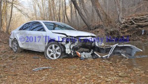 A Vanceburg teen wasn't hurt despite the apparent damage to her vehicle in an accident Tuesday morning south of Vanceburg. - Dennis Brown Photo