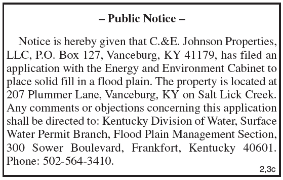 Public Notice, Intent to place solid fill in a flood plain
