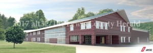 This architect's rendering is how the new facility for Central Elementary will appear when completed. The new facility will be located where the superintendent's office now sits and the present facility will be torn down to make room for parking. - alt32 Rendering