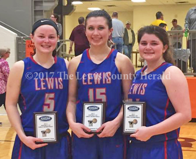 Three Lady Lions were named to the 63rd District All Tournament Team on Thursday. Pictured, left to right, Gracie Yates, Abby Pick, Erica Frye. - Kristen Frye Photo