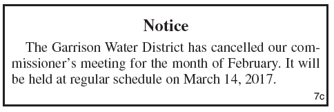 Garrison Water District, Public Notice