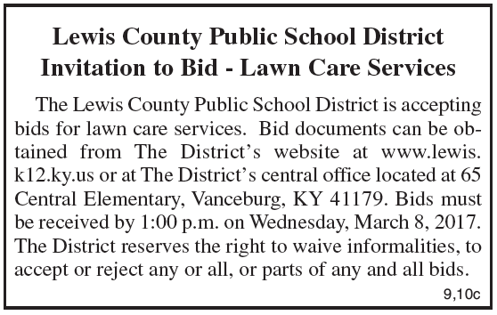 Lewis County Schools, Invitation to Bid, Lawn Care Services