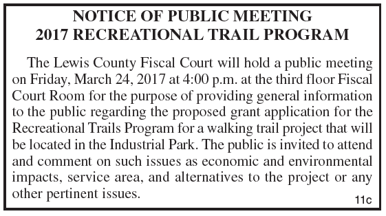 Notice of Public Meeting, Recreational Trail Program