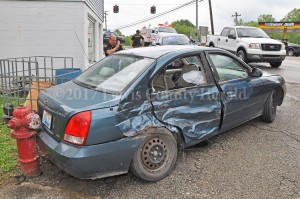 A Vanceburg woman was injured in an accident Thursday afternoon in Vanceburg. Vanceburg Police Officer Sam Richmond is investigating. - Dennis Brown Photo