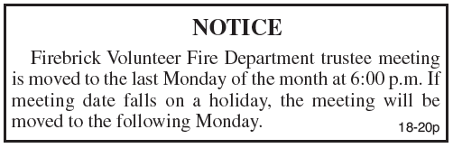 Meeting Notice, Firebrick Volunteer Fire Department 