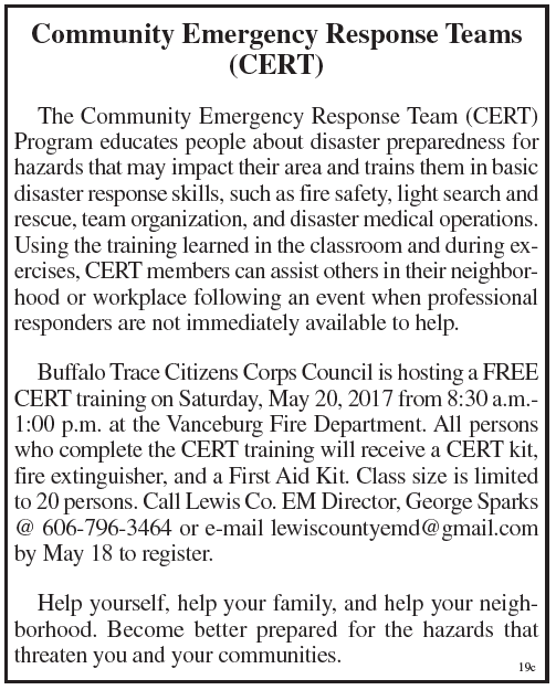 Community Emergency Response Team Training offered