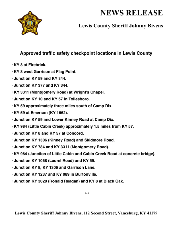 Lewis County Traffic Safety Checkpoints
