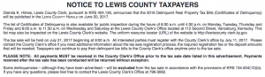 Notice to Lewis County Taxpayers 2016 Delinquent Property Tax Bills
