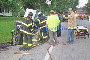 A Garrison woman was hurt in this single vehicle accident on Ky. Rt. 8 at Quincy Tuesday morning. - Dennis Brown Photo