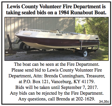 Lewis County Volunteer Fire Department, 1984 Runabout Boat, Surplus Property