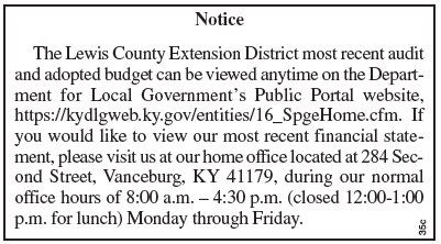 Notice, Lewis County Extension District, Audit available for inspection