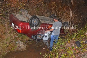 No one was hurt as a result of this single-vehicle accident on Blue Springs Road Tuesday evening. - Dennis Brown Photo