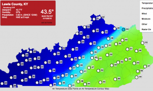 Kentucky Mesonet monitoring sites across the state show the range of temperatures as the winter storm advances.