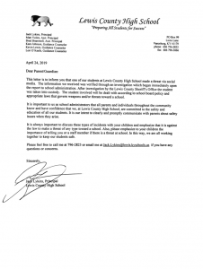 Letter from LCHS Principal Jack Lykins